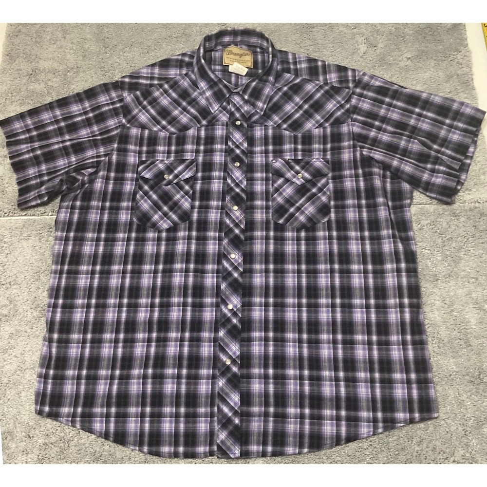Wrangler Western Fashion Snap Shirt Mens 2XL Purple Plaid Short Sleeve WM180BP